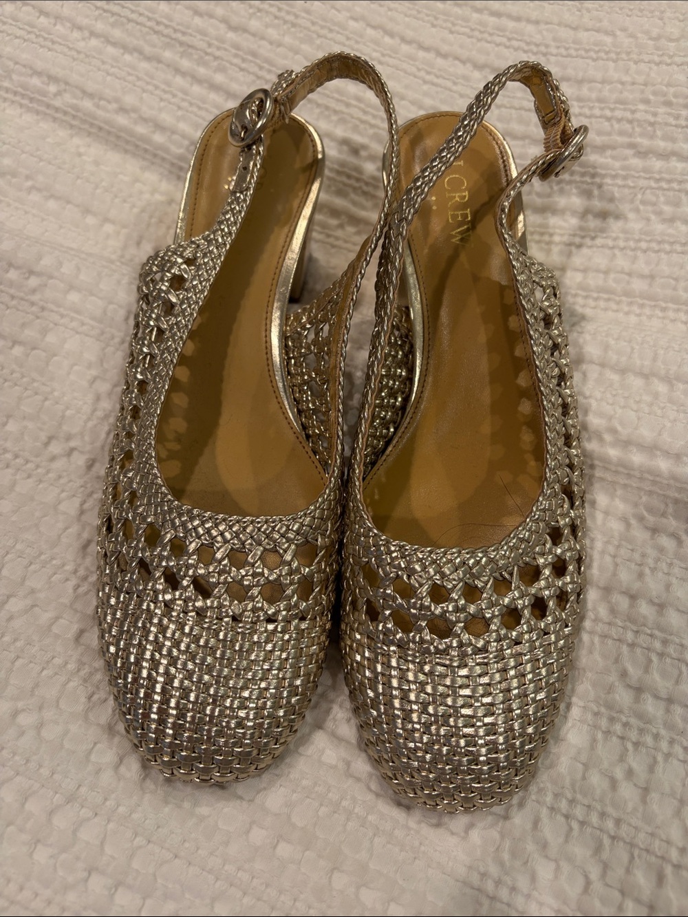 J. Crew Factory Metallic Woven Slingback Mules